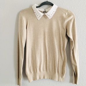 Beige & White Peter Pan Collar Sweater